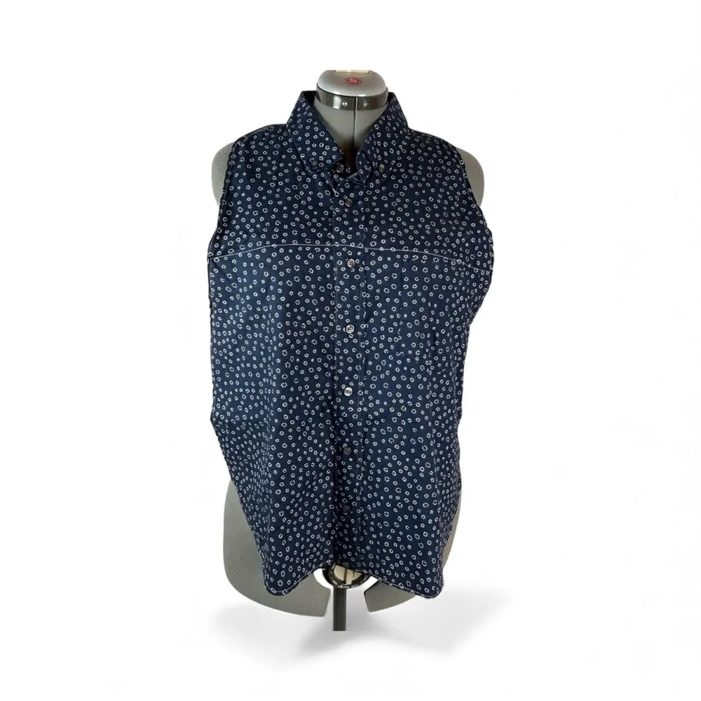 Bib For Adult | Handcrafted Dignity Cover | Navy w/Print Button-Up | 19
